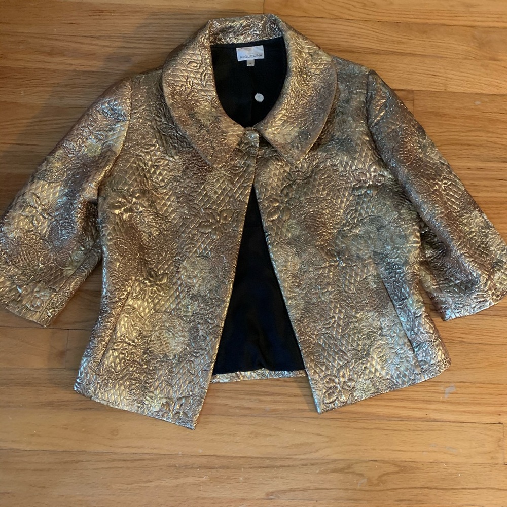 Miguelina Gold 3/4 sleeve cropped jacket